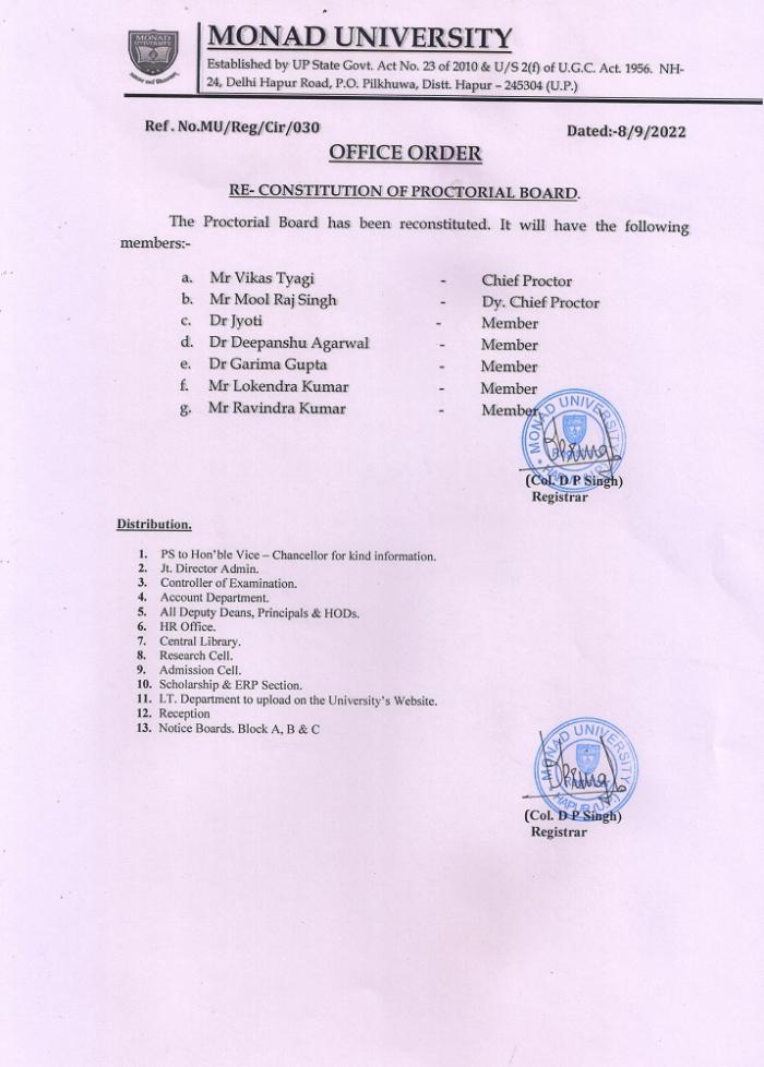 Re-Constitiution of Proctorial Board Committee